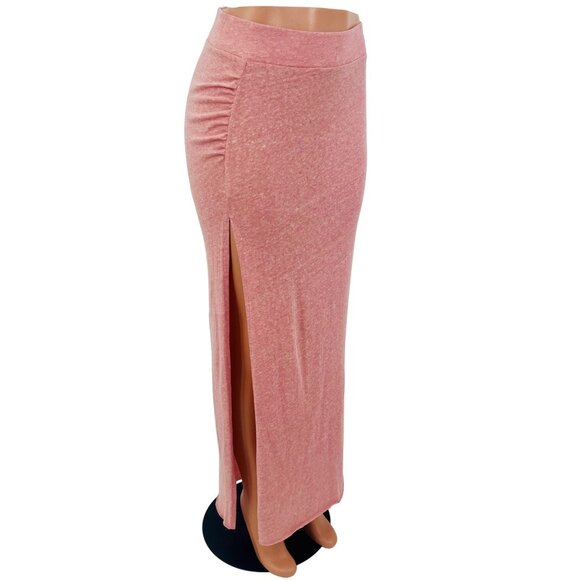 Free People Beach Pink Side Ruched & Slit Maxi Skirt | Coastal Boho Clean Girl M - Picture 15 of 16